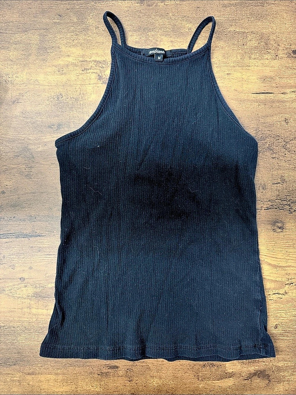 Ambiance Ribbed High Neck Tank Top Black Medium